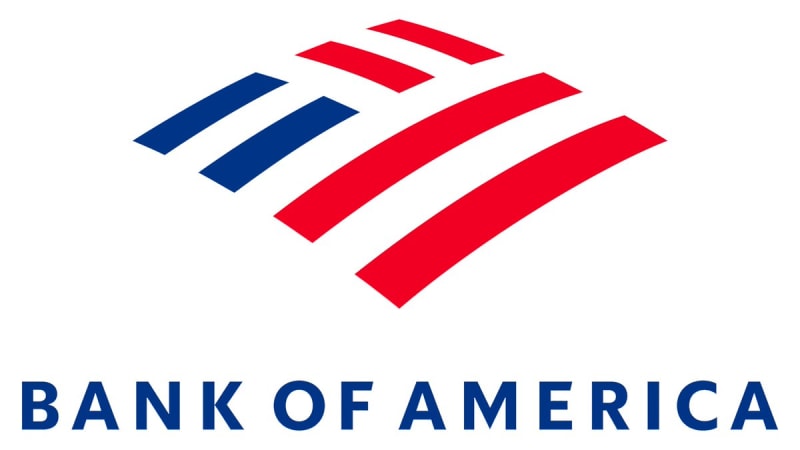 Bank of America corporate logo featuring the red and blue flag-inspired symbol above the company name in dark blue text.