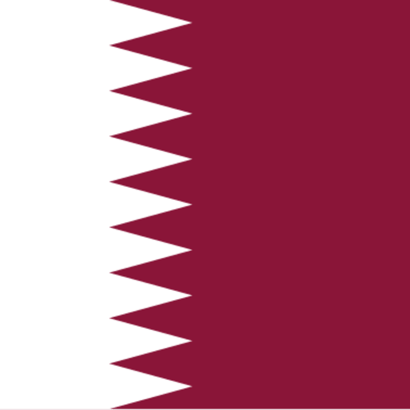 The national flag of Qatar, featuring a white band on the left separated from a maroon field by a nine-pointed zigzag line.