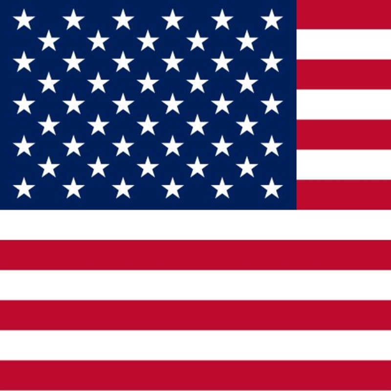 Flag of the United States of America featuring 50 white stars on a blue canton and red and white horizontal stripes.