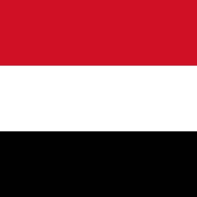 The national flag of Yemen, consisting of three horizontal stripes in red, white, and black from top to bottom.