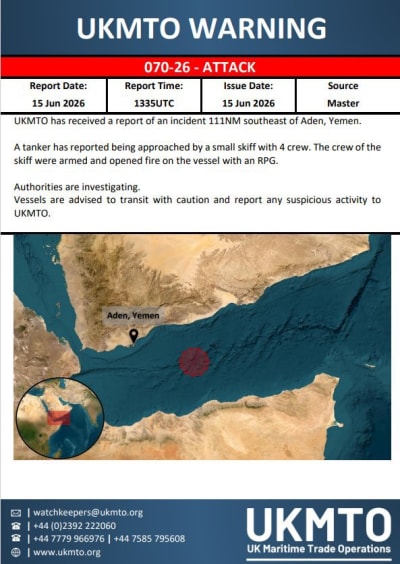 Armed Attack on Tanker Near Aden
