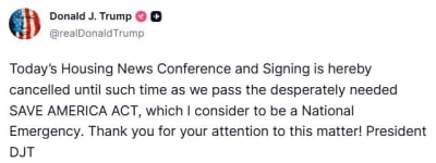 Trump Cancels Housing Event for Bill