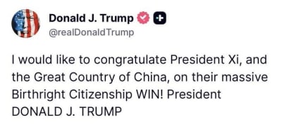 Trump Congratulates Xi on Citizenship