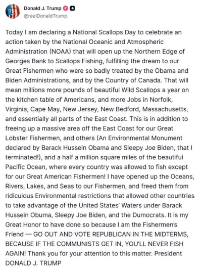Trump Declares National Scallops Day