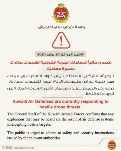 Kuwait Air Defenses Engage Hostile Drones