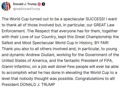 Trump Praises World Cup Success