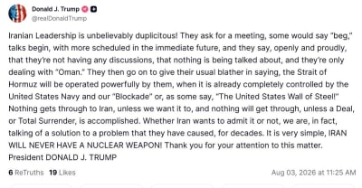 Trump Criticizes Iran Over Talks