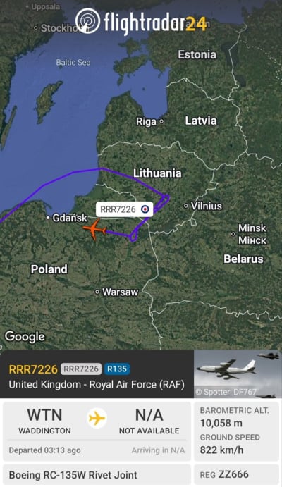 RAF RC-135W Flies Over Suwalki Gap