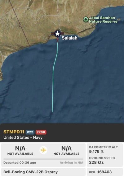 US Navy Osprey Squawks 7700 Near Oman