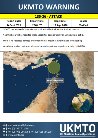 Vessel Struck in Strait of Hormuz