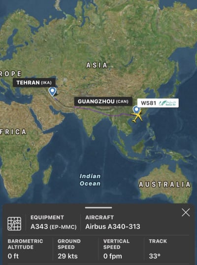 Mahan Air Flight Lands in Guangzhou