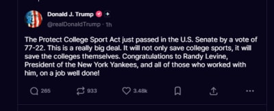 Trump Hails Senate Vote on Sports Act