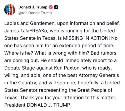 Trump Urges Texas Senate Debate
