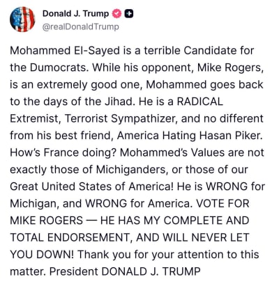 Trump Endorses Mike Rogers in Michigan