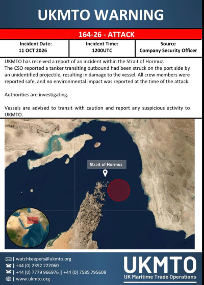 Tanker Struck by Projectile, UKMTO Says