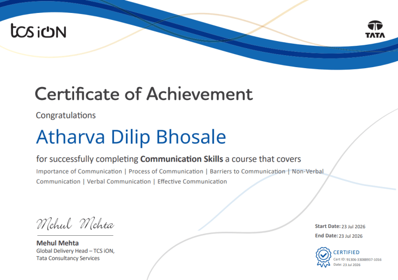 Course on Communication Skills Certificate