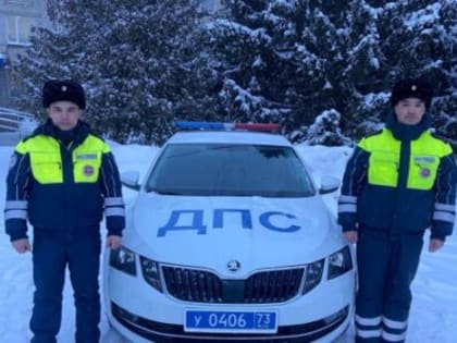 Сотрудники ДПС помогли ульяновскому педиатру вытащить машину из сугроба