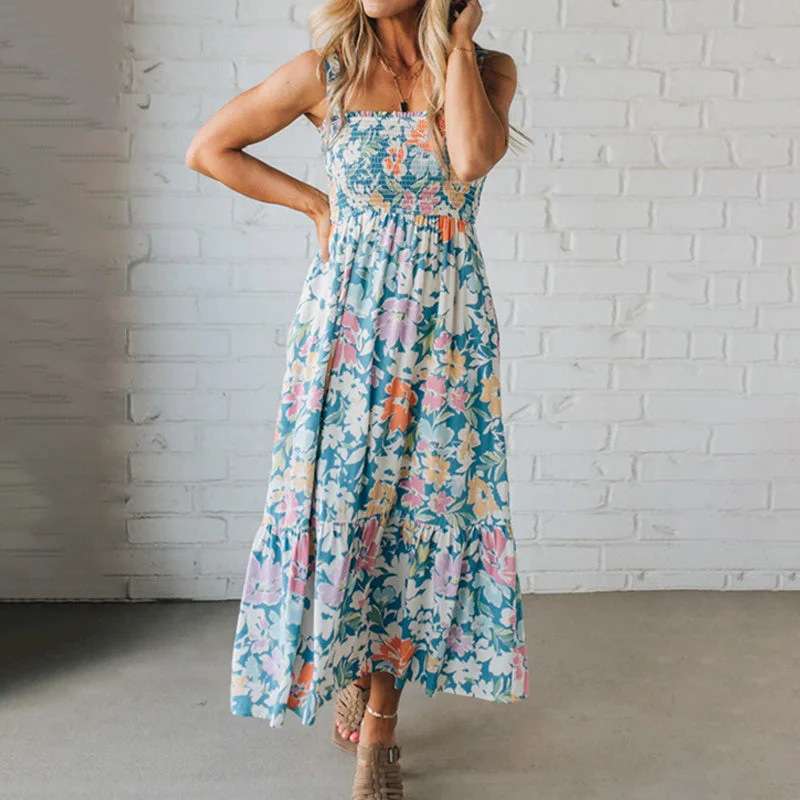 2026 Amazon Spring/Summer New Resort Style Sexy Printed High-end American and European Style Srap Dress for Women