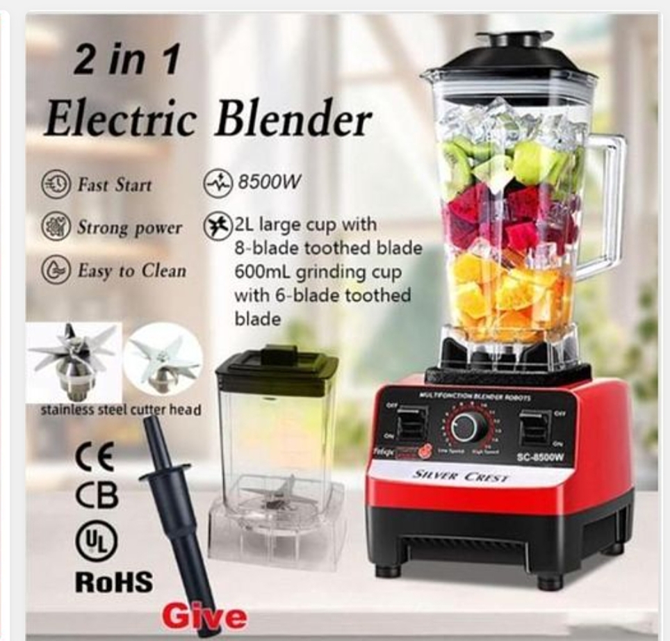 SILVER CREST 2L Industrial 8500W Food Crusher Blender With 2 Jar