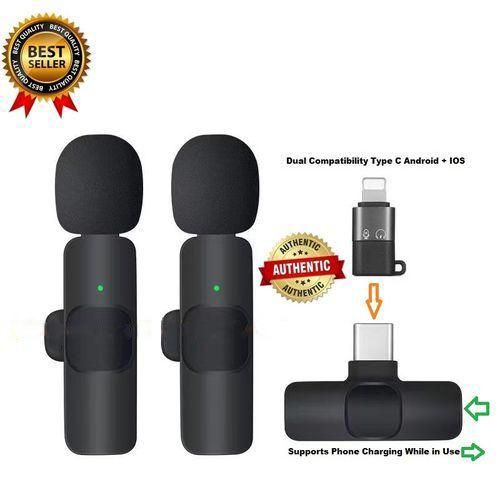 K9 Double Wireless Lapel Microphone Tie Mic TYPE-C Phones Android IPhone + IOS Adapter