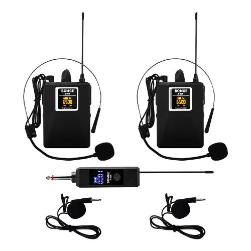 BOMGE Wireless Lavalier Lapel Microphone System/Headset Mic/Interview Mic，for,PA Speaker, Teaching, and Tablets, 164Ft