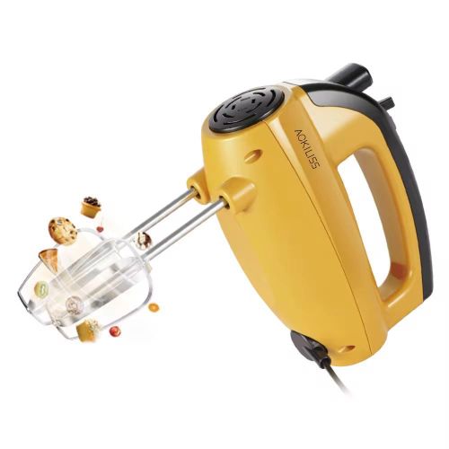 Ackiliss 300W Electric Hand Mixer - 5-Speed Kitchen Whisk with 2 Beaters - Yellow