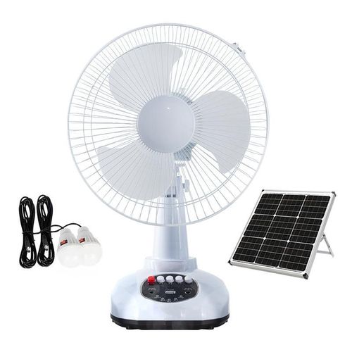 12 Inch AC/DC Solar Rechargeable Fan, 4 In 1 Multifunctional Fan with Solar Panel, LED Light & USB Port, Phone Charging Function for Home Outdoor