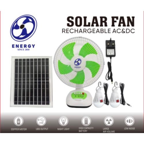 Energy Rechargeable TABLE Fan 12 Months Warranty +FREE Solar Panel & 2 Bulbs AND USB OUTPUT