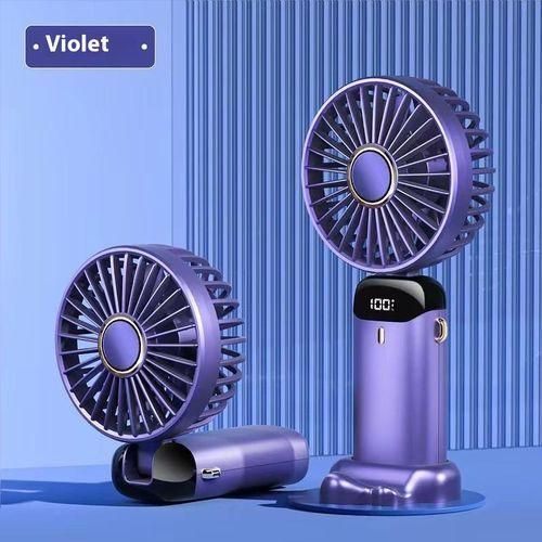 Portable Rechargeable Fan with LED Display, Long Battery Life, Violet Rotatable 5 Adjustable Speeds