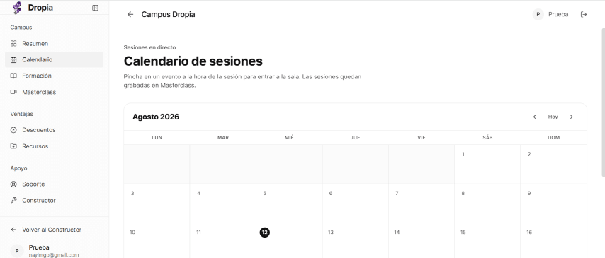 Calendario de sesiones