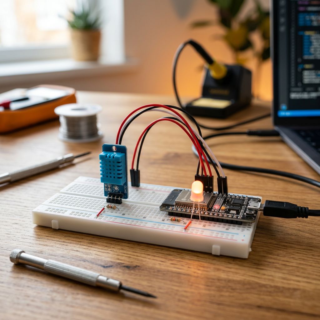 Sistem de Avertizare a Temperaturii Acasă cu DHT22 și Modul LED RGB