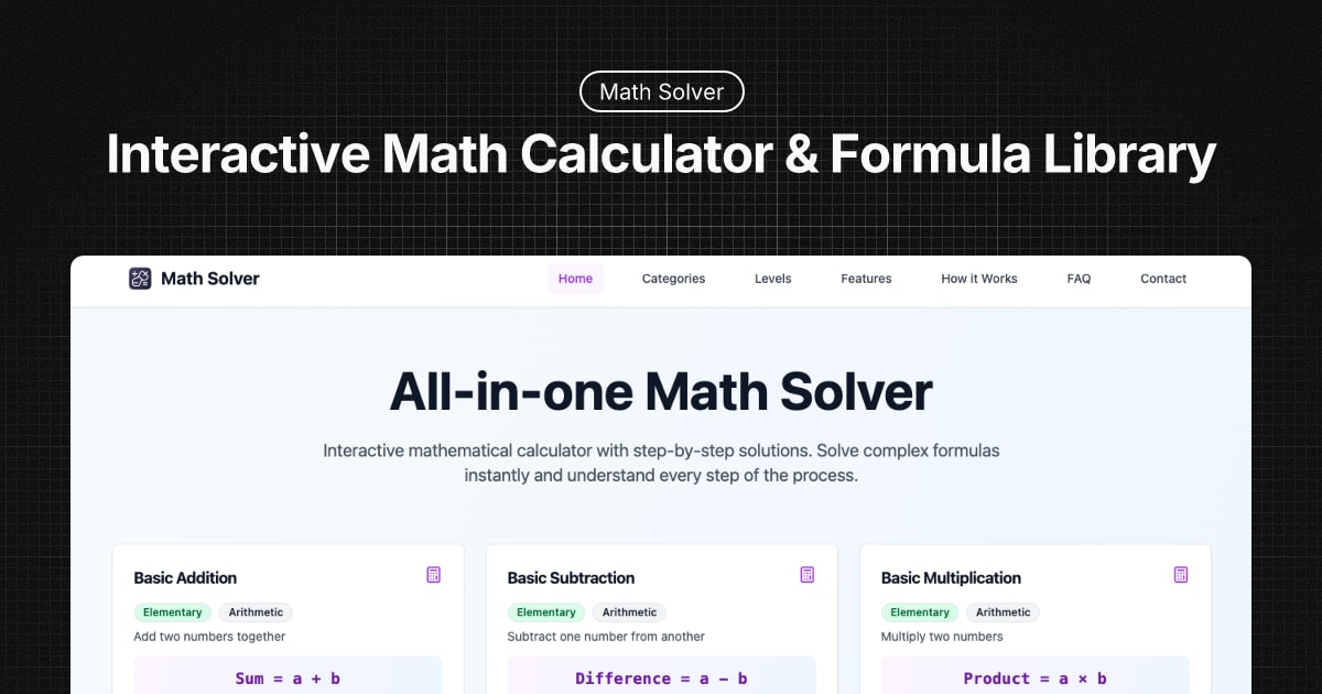 Math Solver - Interactive Math Calculator & Formula Library