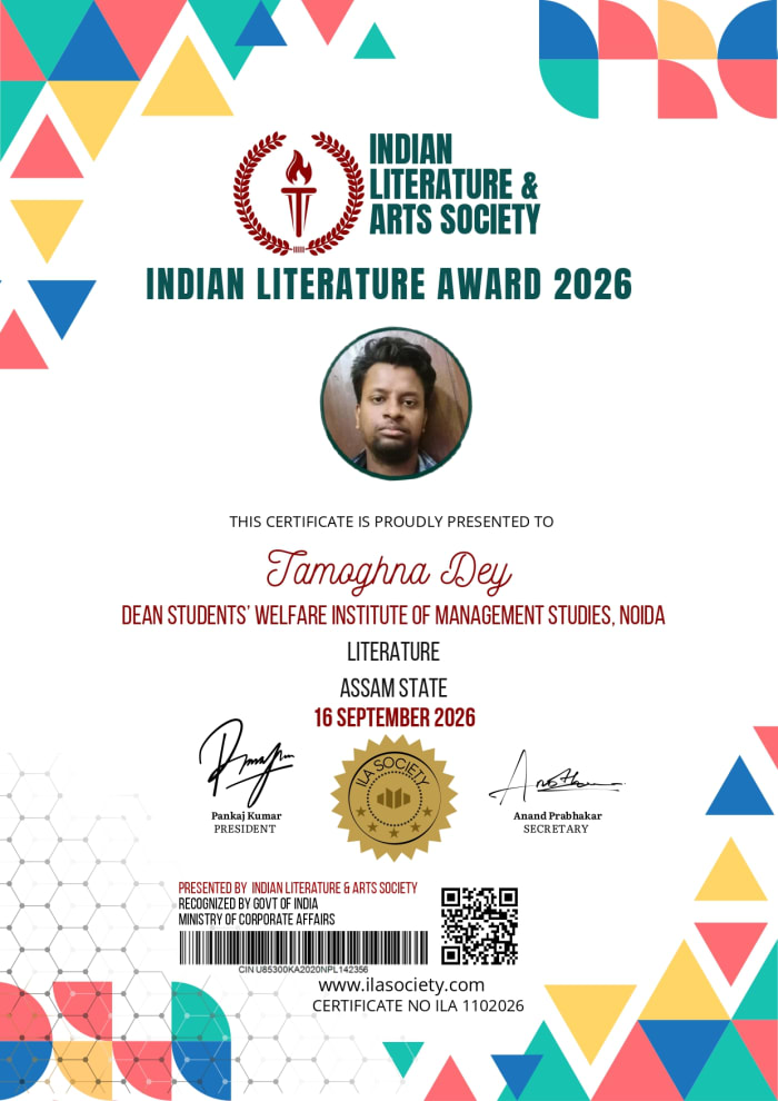 Indian Literature Award 2026 certificate