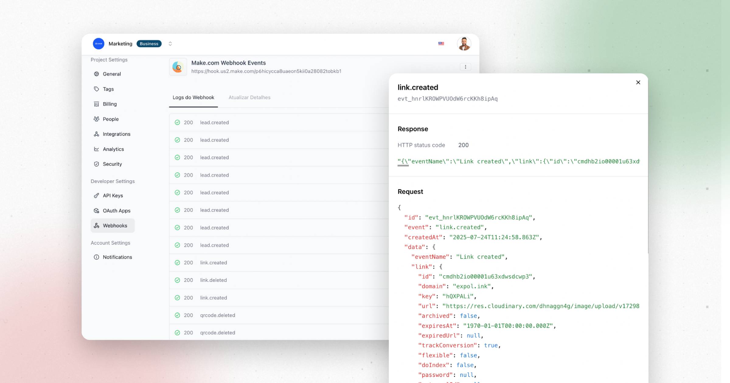 Webhook event logs