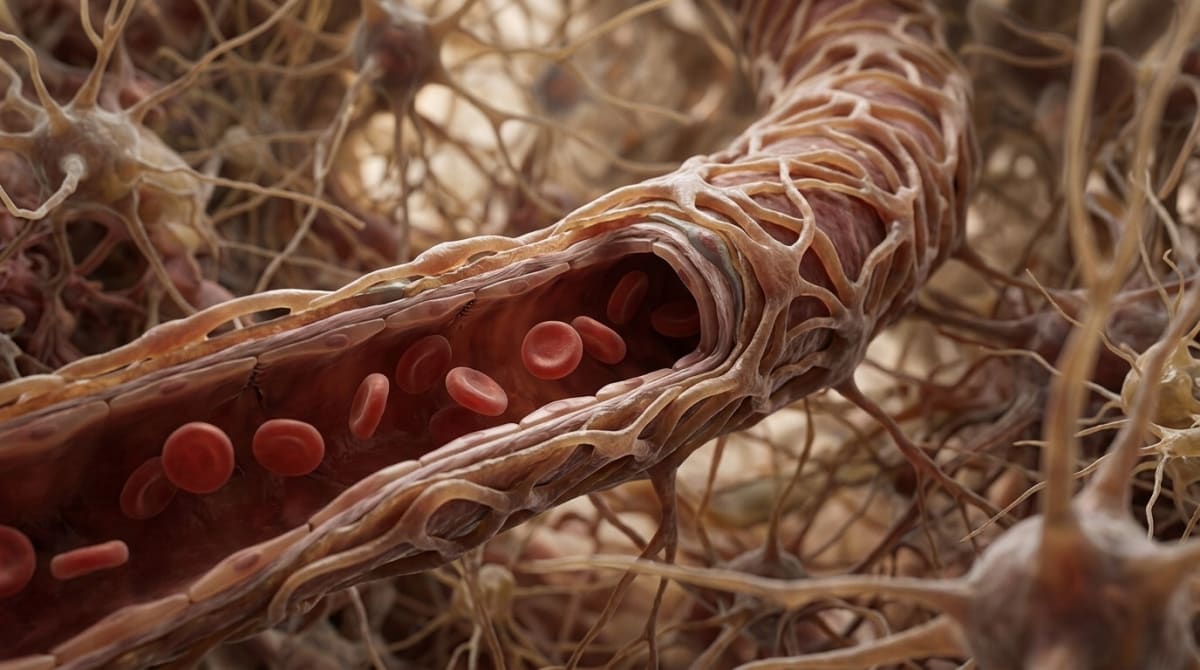 Illustration of the blood-brain barrier separating blood vessels from brain tissue
