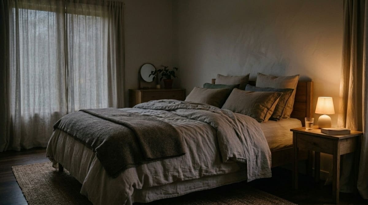 A calm bedroom prepared for sleep with soft lighting