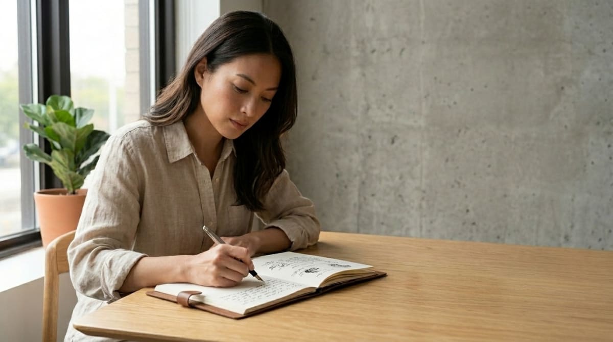 Person in deep focused work at a desk, no distractions in sight