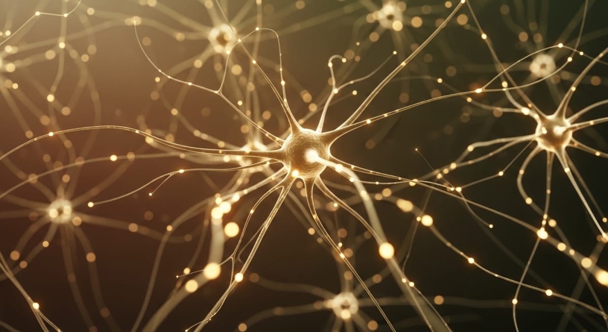 Lion's mane mushroom extract powder next to a glass of water on a wooden desk