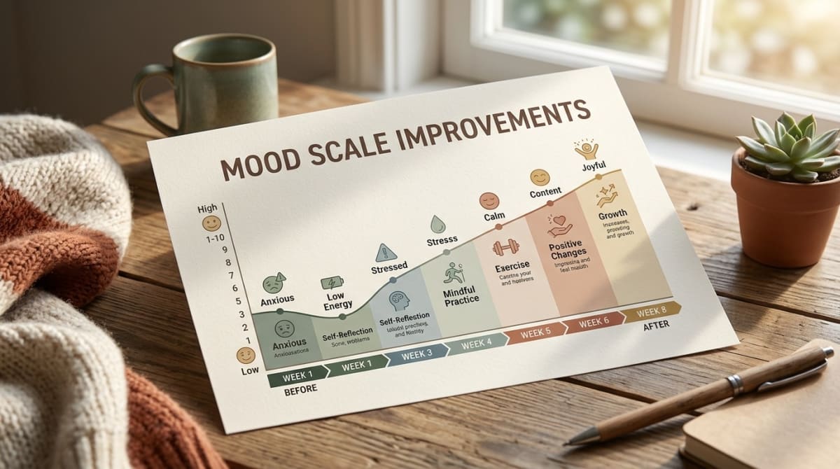 Chart showing mood scale improvements in lion's mane clinical trial participants over four weeks