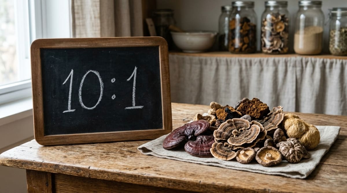 What Mushroom Extract Ratios Mean (Why 10 to 1 Is Usually Worse)