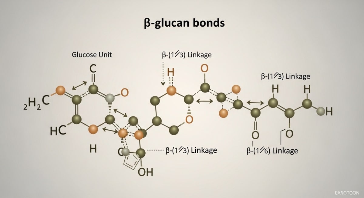 Cross-section diagram of a mushroom cell wall showing beta-glucan structure and chitin layers