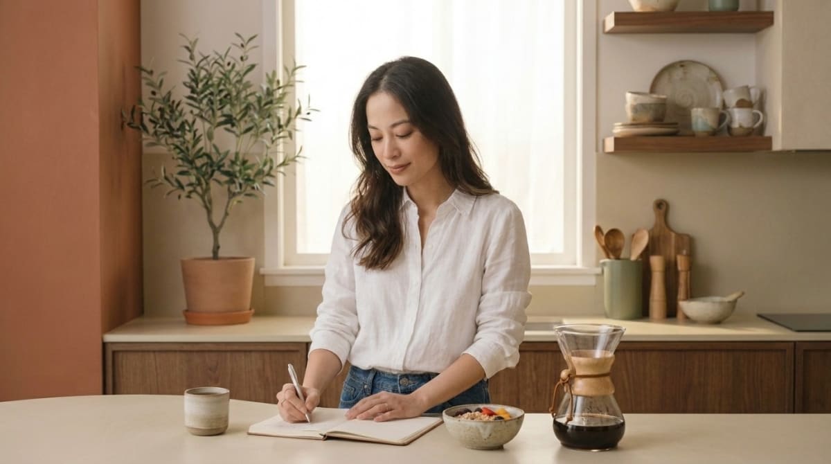 Person following a consistent daily morning routine with mushroom coffee