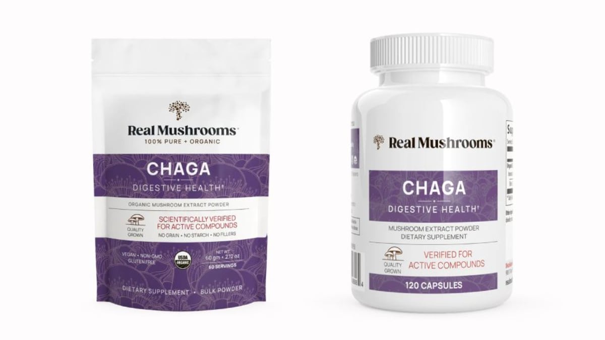 Real Mushrooms Chaga capsules and powder
