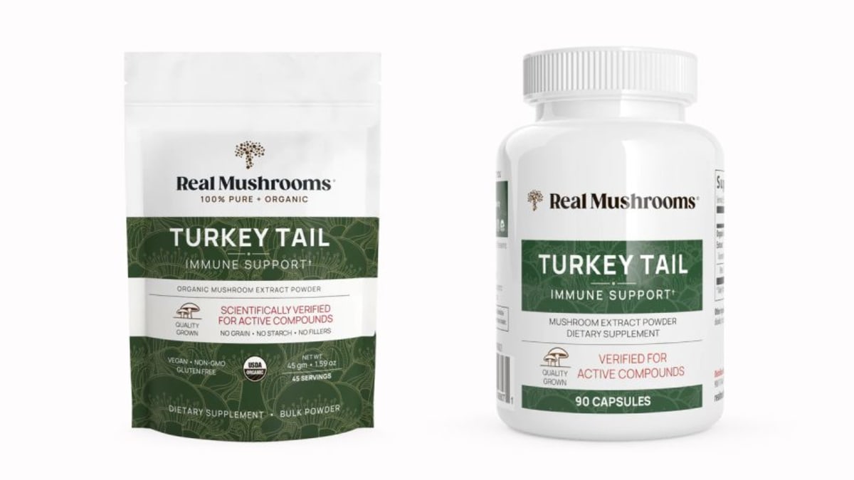 Real Mushrooms Turkey Tail capsules and powder