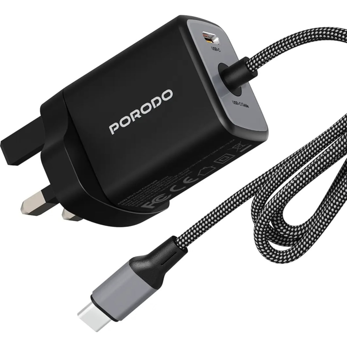Porodo Zentrix 45W GaN Charger with Braided USB-C Cable – Black – photo 1 of 2