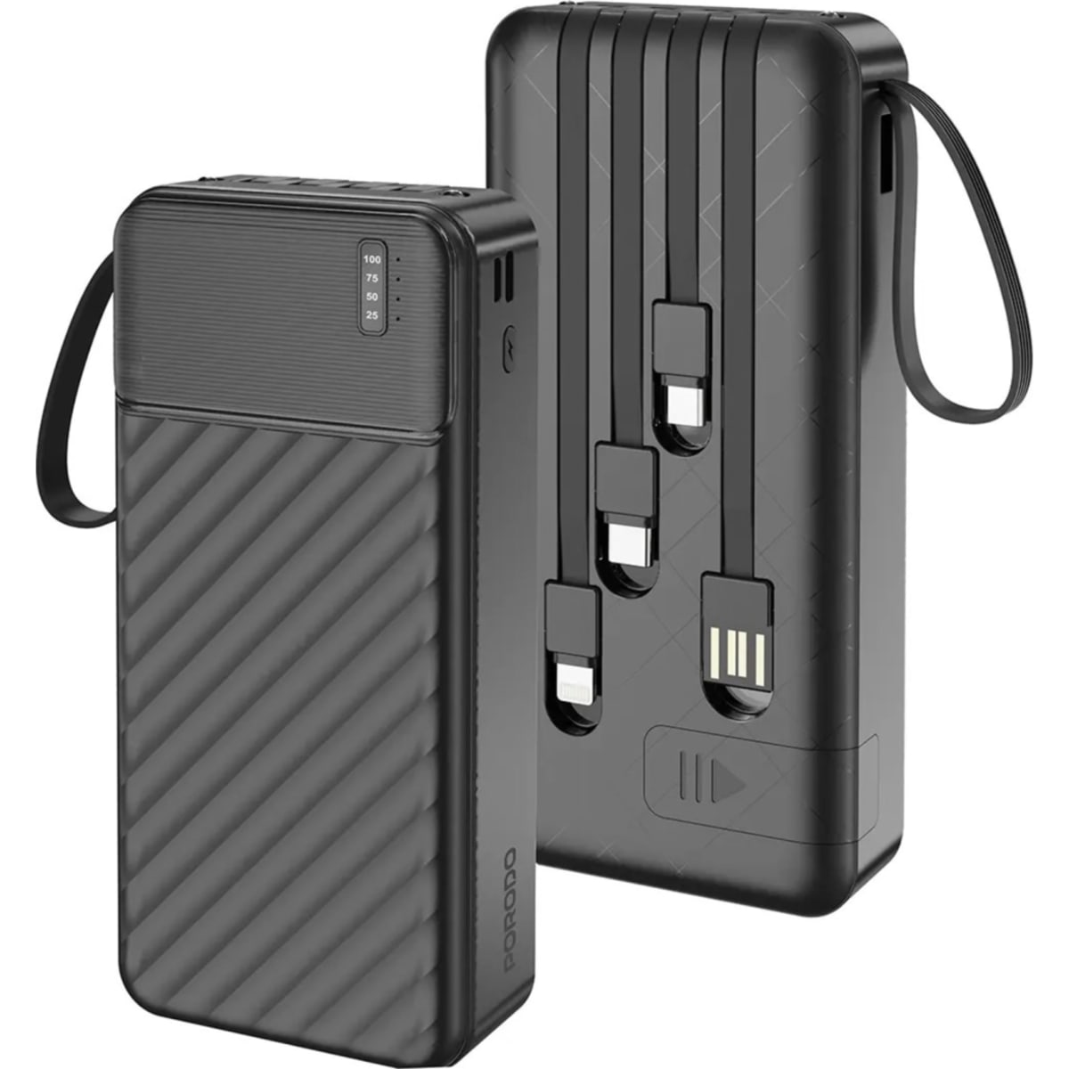 Porodo Piano 20000mAh Power Bank with Built-in Cables – Black