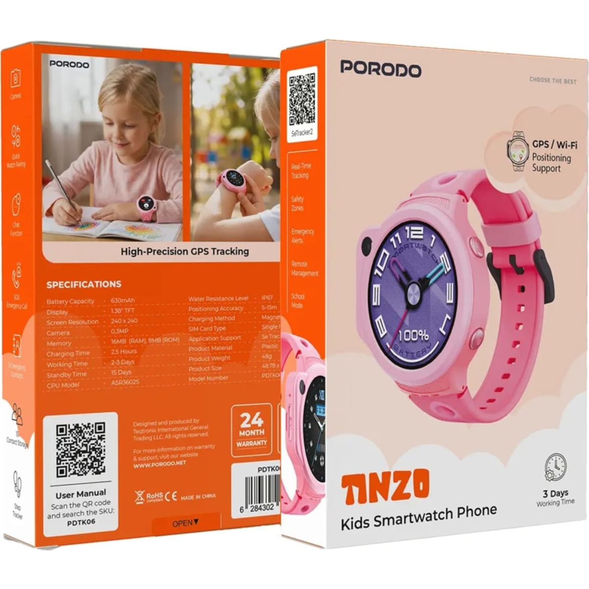 Porodo Tinzo Kids Smart Watch Phone 4G – Pink – photo 2 of 2