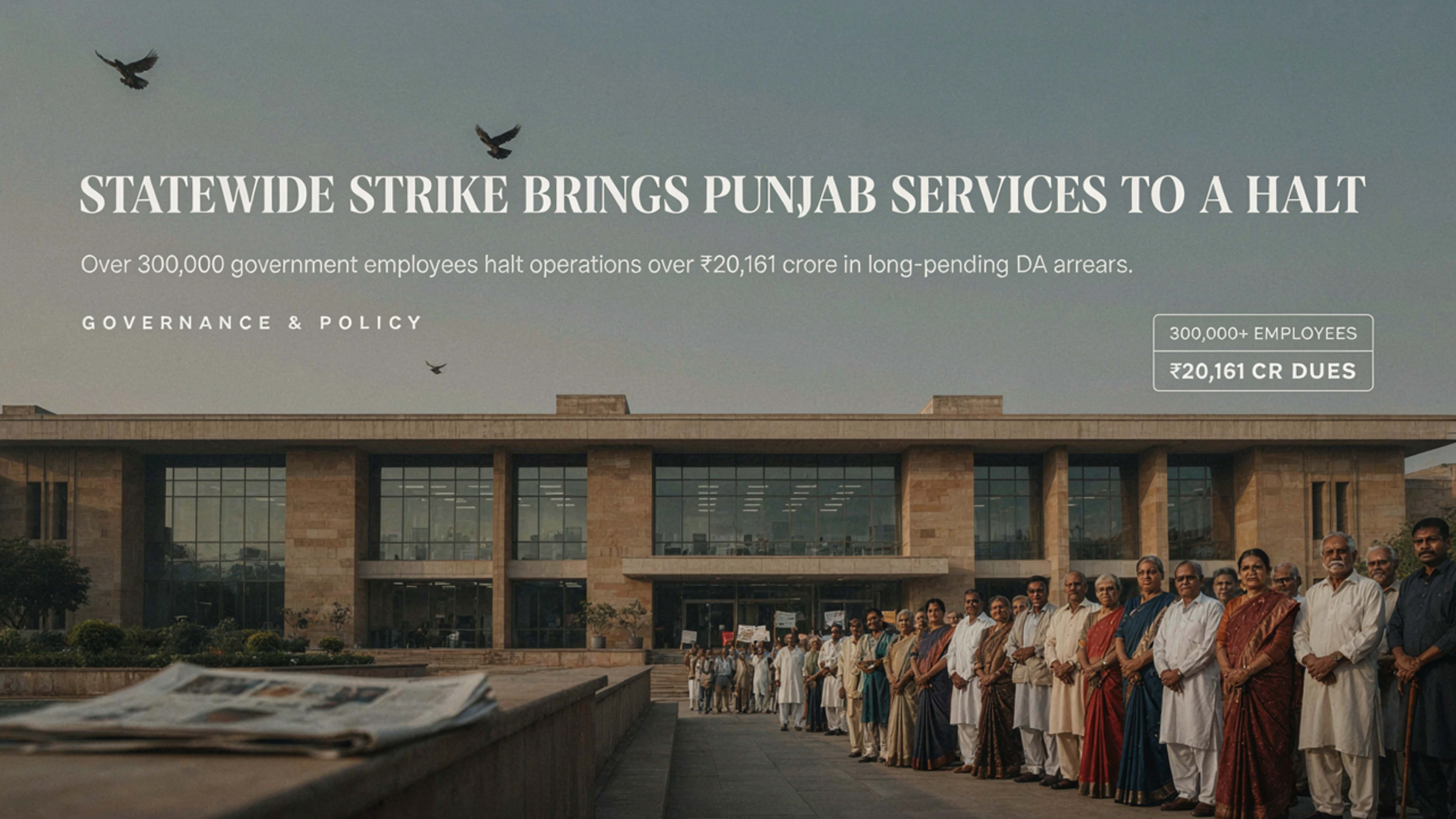 Punjab Government Services Hit as Over Three Lakh Employees Strike Over Pending Dearness Allowance