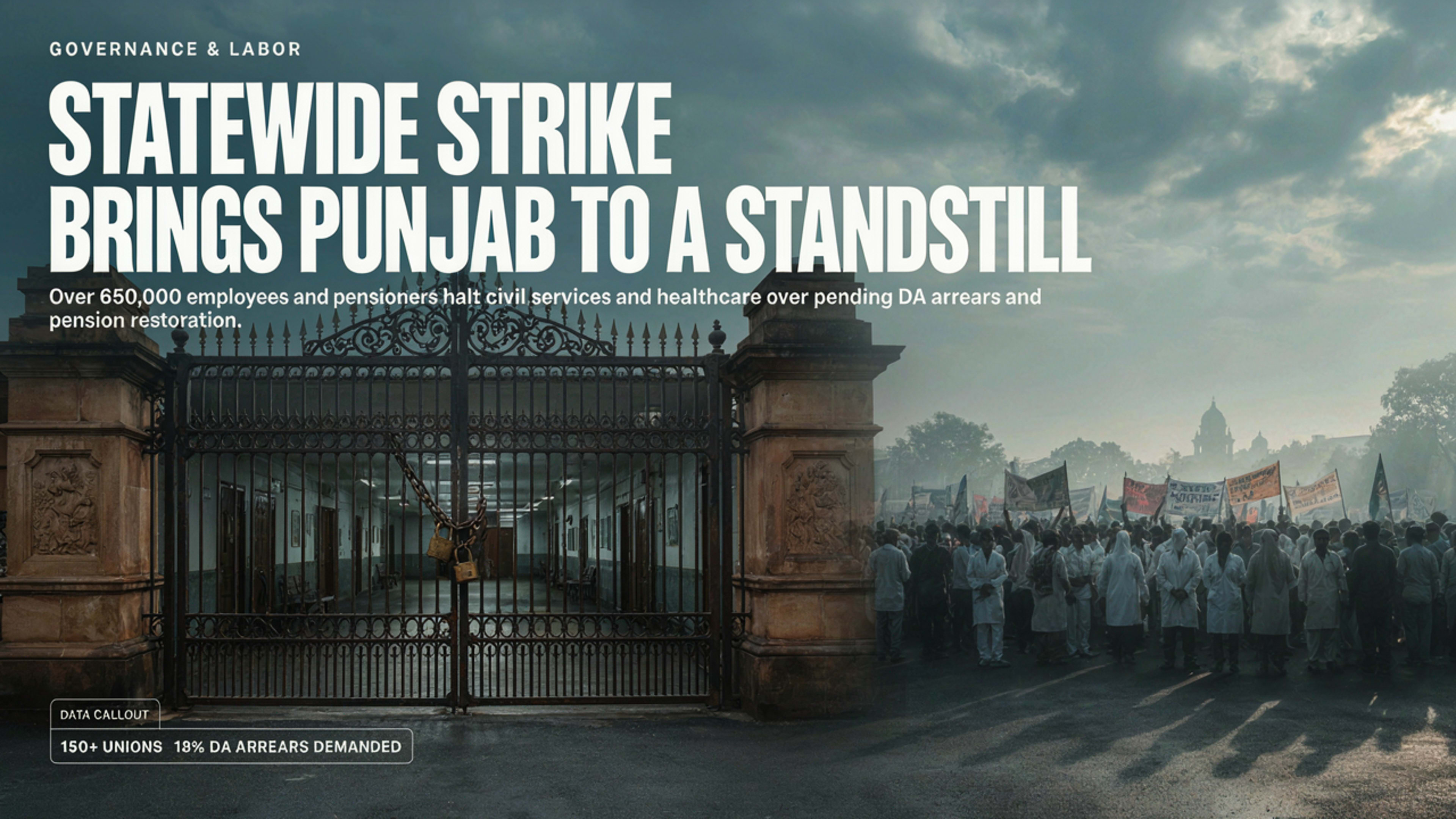 Punjab grinds to a halt as over 3 lakh employees strike over DA, pension demands