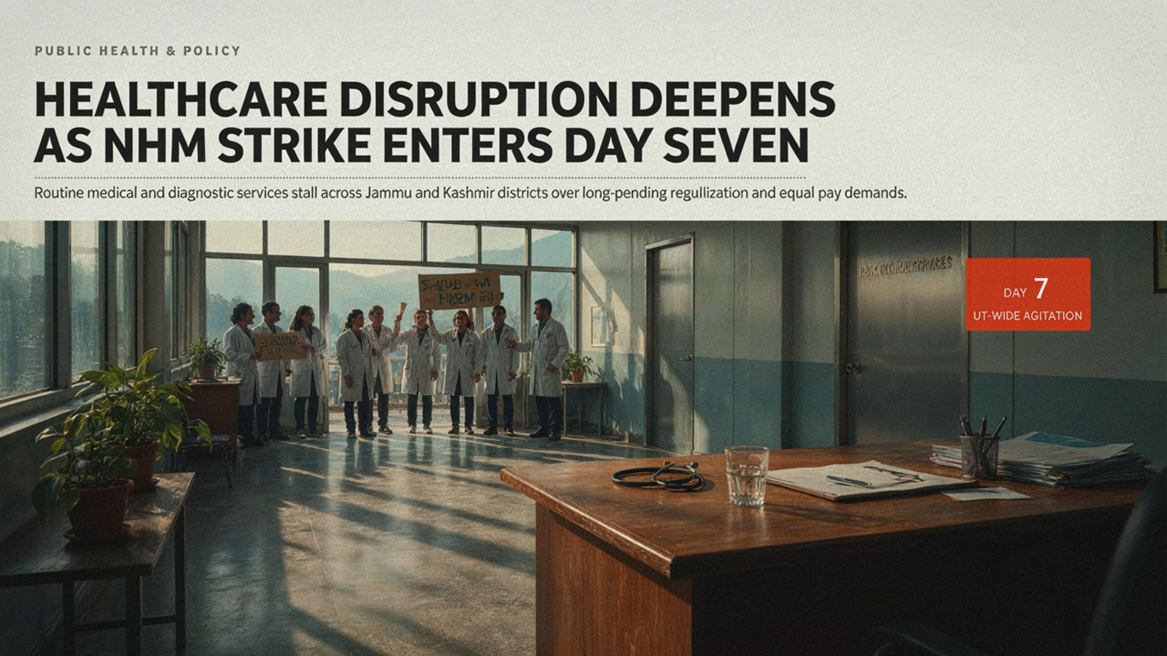 NHM Employees Strike Enters Seventh Day as Healthcare Services Widen in J&K